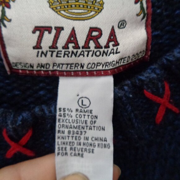 Tiara International Woman's Ugly Christmas Sweater Blue Snowman Large - Picture 3 of 4